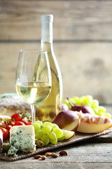 Fototapeta premium Still life with various types of Italian food and wine