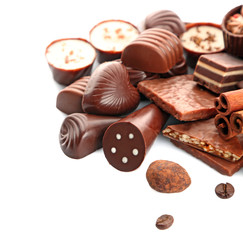 Assorted chocolate candies, isolated on white