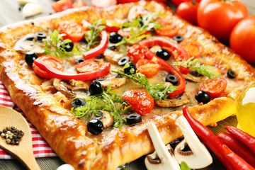 Freshly homemade pizza closeup