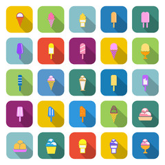 Ice cream color icons with long shadow