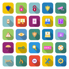 Security color icons with long shadow