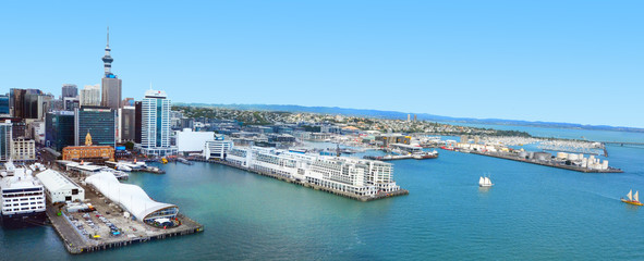Aerial view of  Auckland financial center against the Waitemata