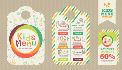 Cute colorful kids meal menu vector template