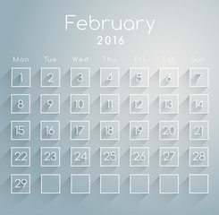 2016 Calendar Template : February : Vector Illustration