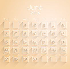 2016 Calendar Template : June : Vector Illustration