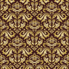 Seamless golden wallpaper in the style of baroque. Traditional vector pattern. Classic oriental background