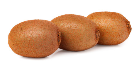 Three kiwi fruit on white isolated background