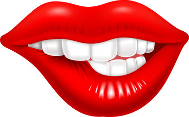 Fototapeta premium Cartoon female sexy red lips isolated on white background 