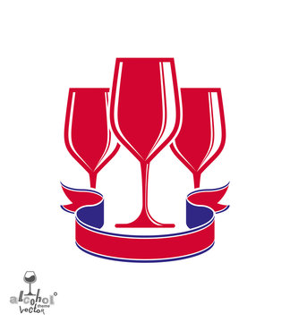 Bright classic vector goblets set with creative red ribbon