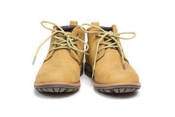 Leather shoes isolated on white background, front view