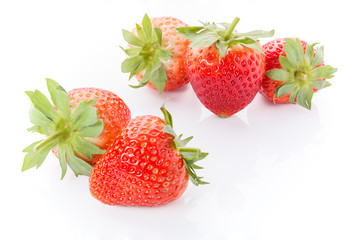 Red strawberries on white background