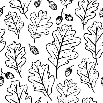 Seamless pattern with oak leaves and acorns
