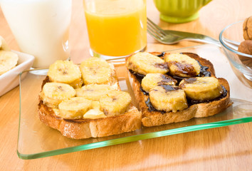 chocolate banana french toast butter and jam