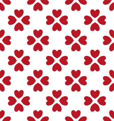 Seamless hearts pattern in red over white  . Valentine's day tile background. Romantic vector pattern.