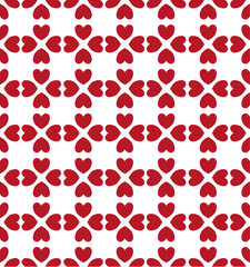 Seamless hearts pattern in red over white  . Valentine's day tile background. Romantic vector pattern.