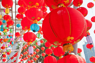 Fototapeta na wymiar Red paper lantern in Chinese New Year Festival.(Soft focus.)