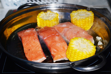 salmon grilled and salad