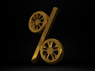 Obraz premium Car golden wheel sale 3d rendering
