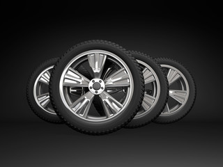 Set four tyres. 3d rendering