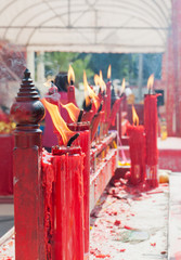 Red candle at Chinese Temple in Chinese New Year Festival.(Soft focus.) 