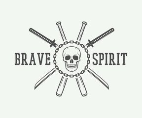 Vintage fighting or martial arts logo, emblem, badge, label 
