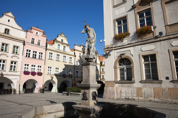 Fototapeta na wymiar Neptune Fountain in Old Town of Jelenia Gora
