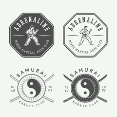 Set of vintage karate or martial arts logo, emblem, badge, label