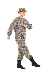 Girl - soldier in the military uniform