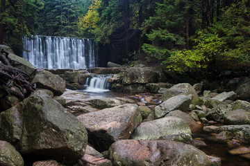 Fototapeta na wymiar Wild Waterfall in Karkonosze Mountains