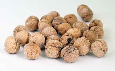 Walnuts on a white background
