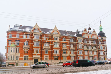 Fototapeta na wymiar Street View on Andersens Boulevard in winter Copenhagen