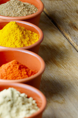 Paprika, mustard, coriander and turmeric spices