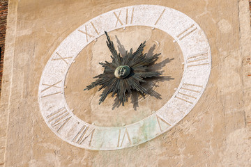 Detail of Clock Tower - Treviso Italy / Detail of the Clock Tower of the church of San Giovanni Battista (St. John Baptist, XI-XII Century) in Treviso, Veneto, Italy