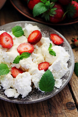 Strawberries with cheese, and mint