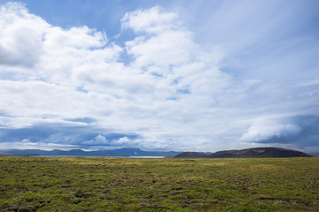 Sky with clouds and hills landscape in Iceland