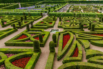 Traditional French garden in Villandry Castle (Chateau). France.