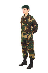 Soldier girl in the military uniform