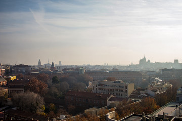 Madrid city skyline in winter morning