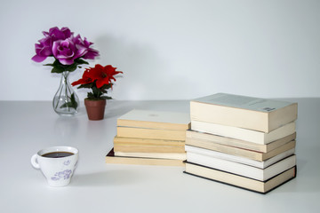 Beautiful reading still life over white background