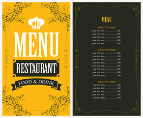 menu for the restaurant in retro style with toque and cutlery
