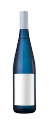 Blue bottle of wine with blank label