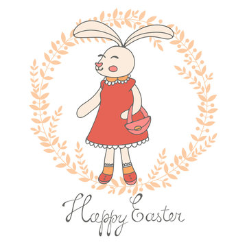 Cute Easter card with hand drawn bunny