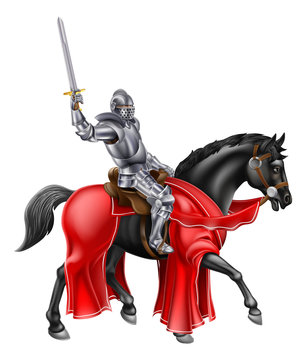Medieval Knight on Black Horse