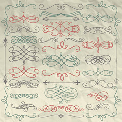 Vintage Hand Drawn Swirls Collection on Crumpled Paper
