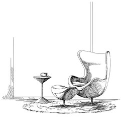 Modern interior hand drawing vector.