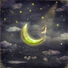 The illustration shows the girl who admires the star sky