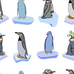Obraz premium The penguins on ice floes. Vector pattern. Christmas 