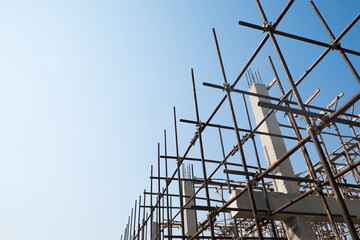 Construction of building and blue sky background