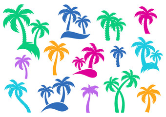 Fototapeta na wymiar Vector palm tree silhouette icons
