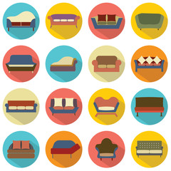 Flat Design Sofa Icons.